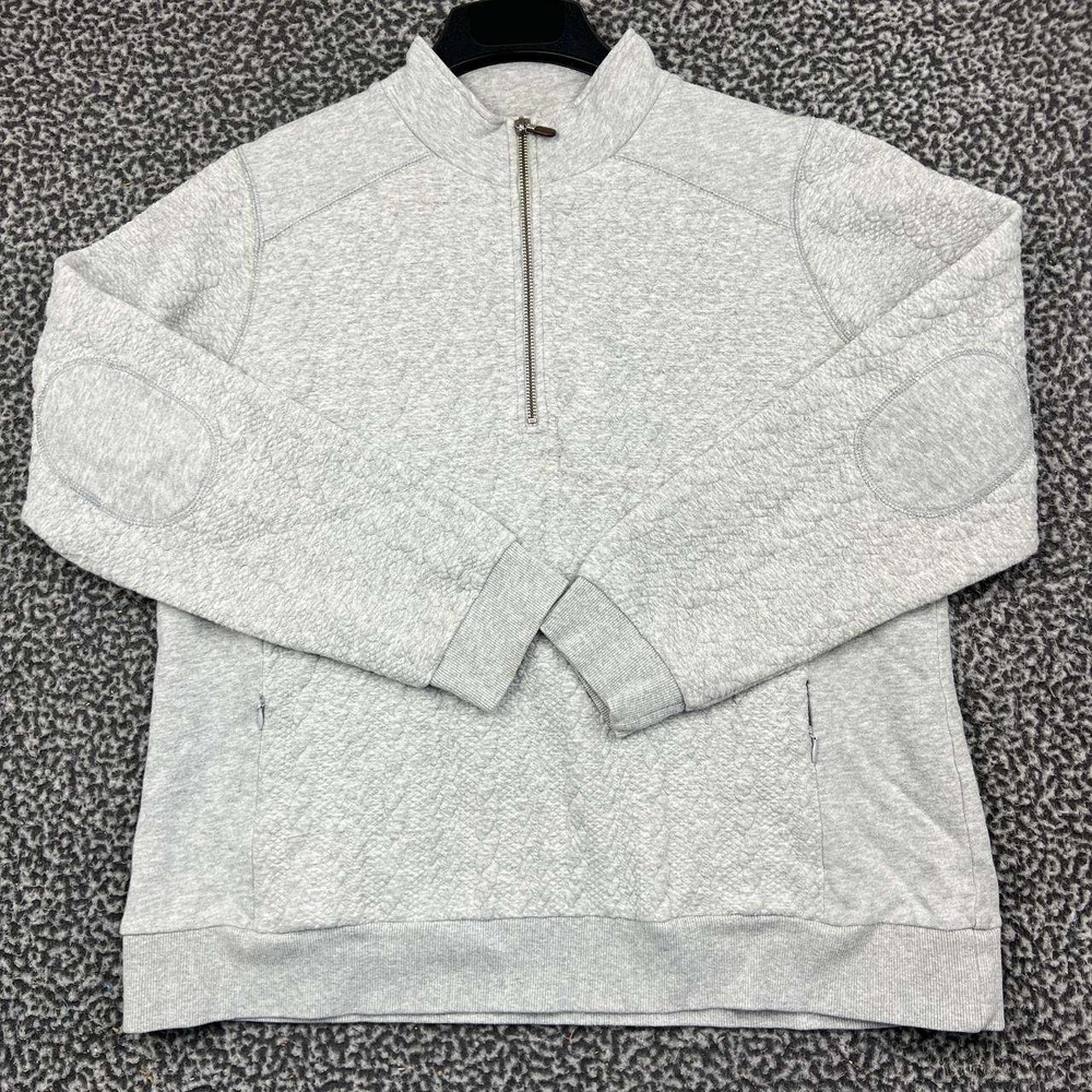 Orvis Sweatshirt Women Large Gray Quilted Quarter Zip Pullover Elbow Patches L